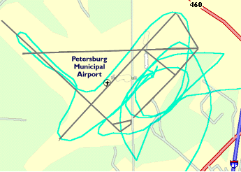 Closeup Map of Flight Path
